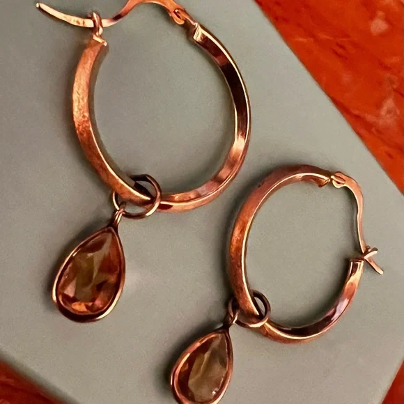 14K Michael Anthony Hoop Earrings / Gold Citrine Jackets - Picture 6 of 16